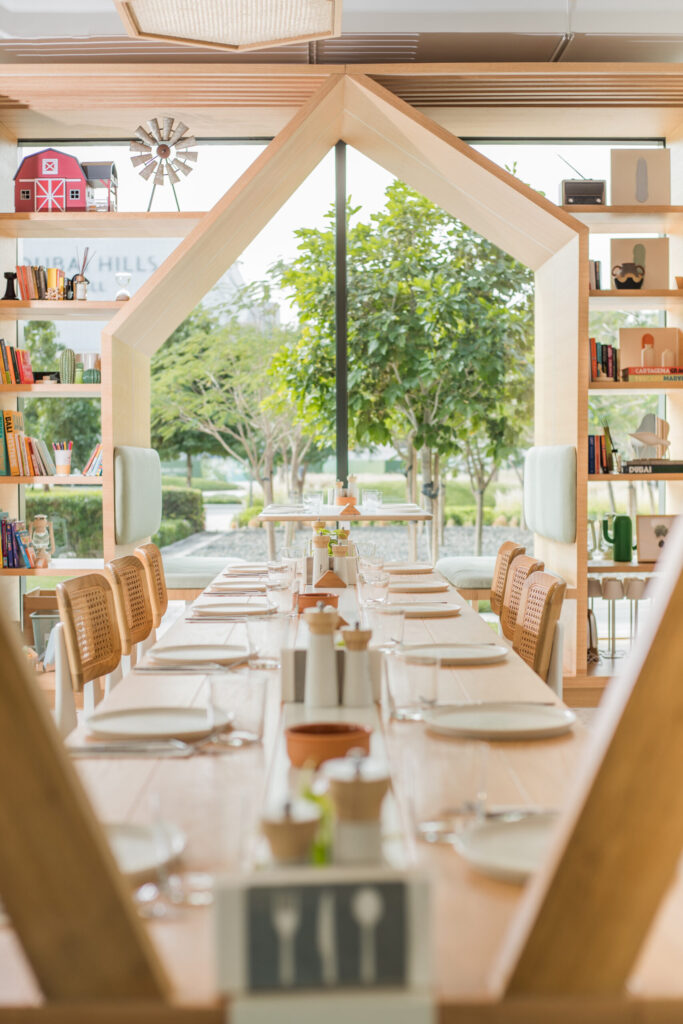 The Barn restaurant interior with long wooden tables
