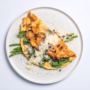 Omelette over Asparagus