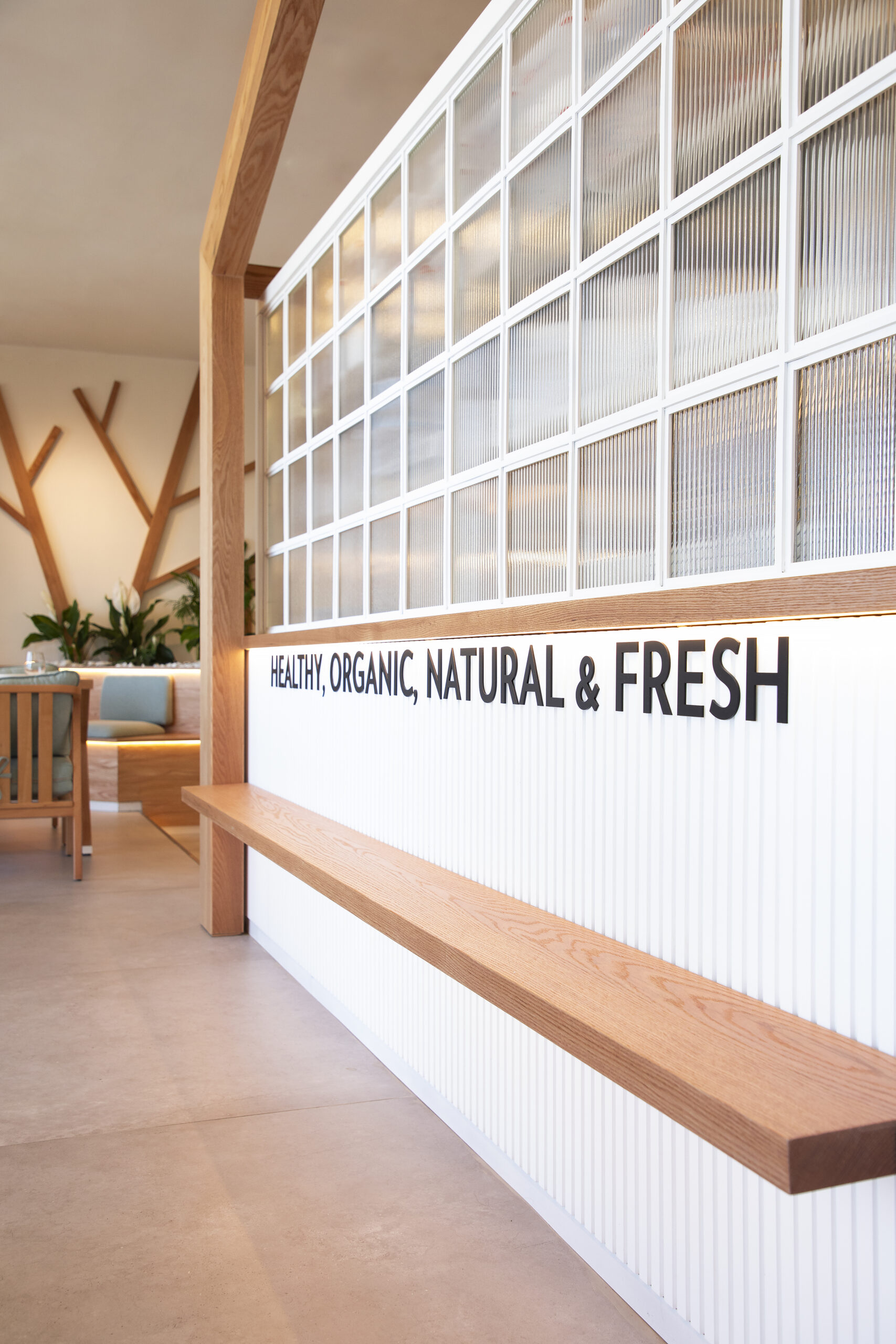 The Barn interior with Healthy, Organic, Natural & Fresh wall sign